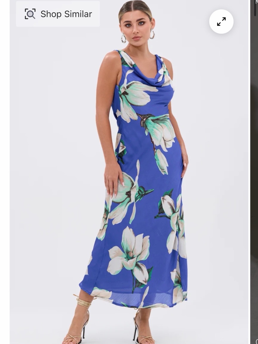 AKIRA Royal Blue Floral Cowl Neck Maxi Dress